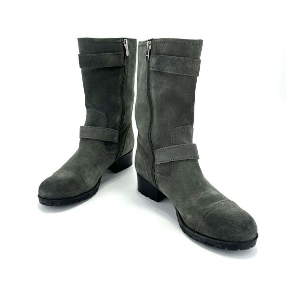 Marc Fisher Arianna Women Gray Moto Boot Size 9 Suede Block Heel Mid-Calf Bootie - Picture 8 of 15